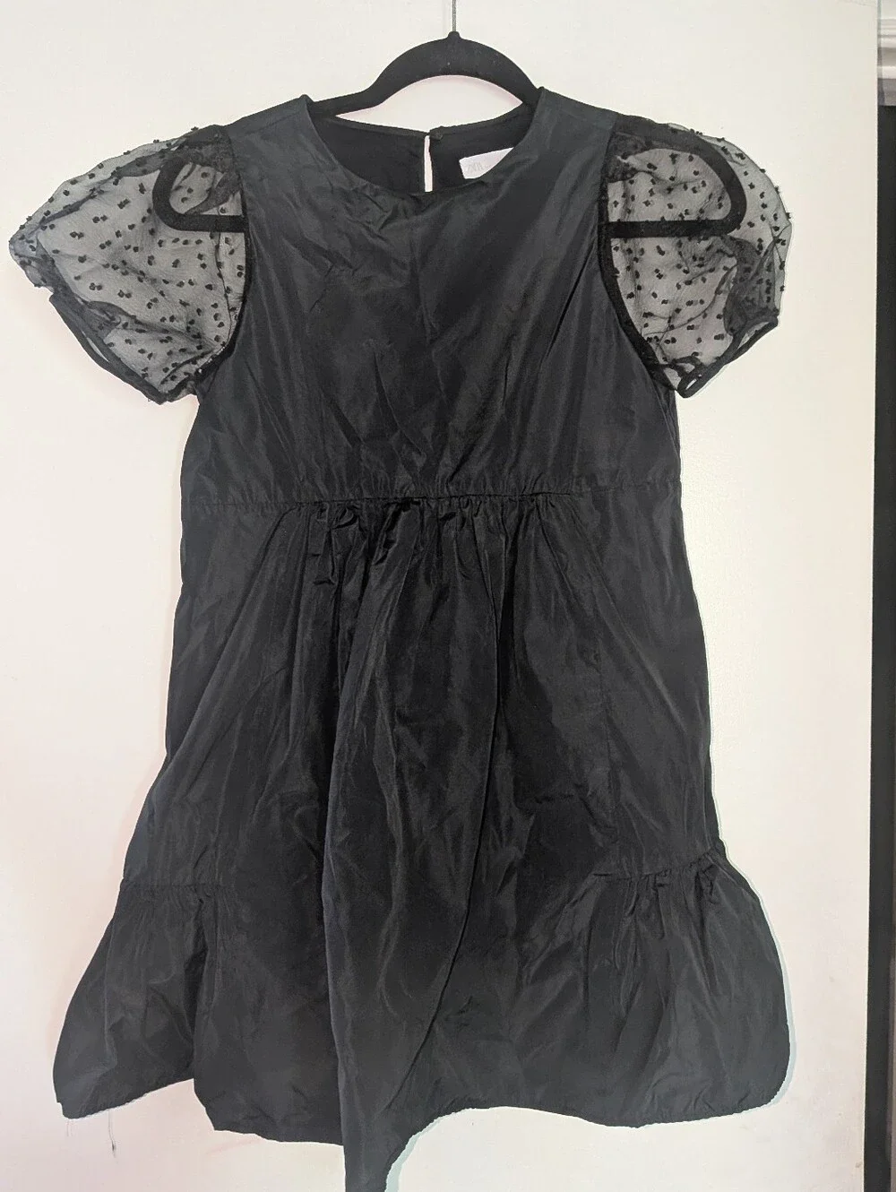 Zara Girls' Party Dress Black with Puff Dot Sleeves